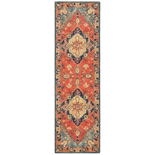 Bluffs Oriental Handmade Tufted Wool Red / Navy Area Rug World Menagerie Rug Size: Runner 2'3" x 12'