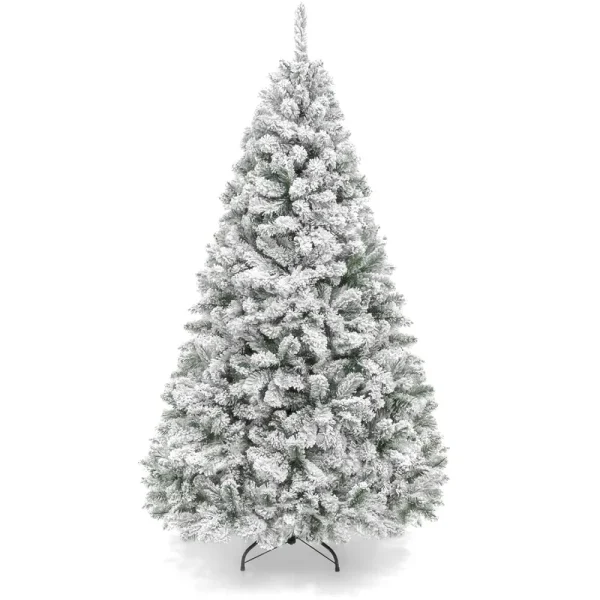 Best Choice Products Snow Flocked Hinged Artificial Christmas Pine Tree with Metal Stand, White/Green, 6'