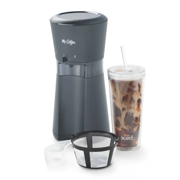 Mr. Coffee Iced Coffee Maker with Reusable Tumbler and Coffee Filter, Dark Grey