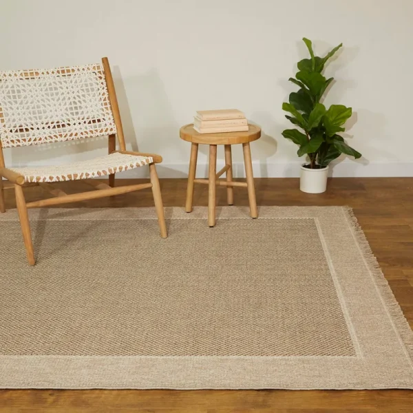 Allen + Roth with STAINMASTER Indy Fringe Performance 8 x 10 Beige Indoor/Outdoor Border Area Rug | 3111938
