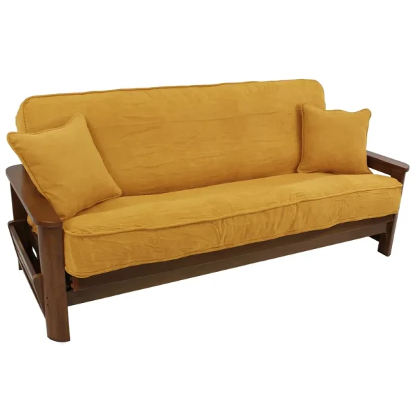 Blazing Needles 8 to 9 in. Solid MicroSuede Double Corded Full Futon Cover Set with Two 18 in. Throw Pillows, Lemon - Set of 3