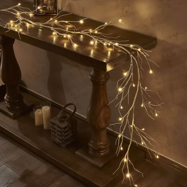 LITBLOOM Lighted Birch Garland 6ft 48 LED Battery Operated with Timer Pre-Lit Twig Vine Lights for Christmas Holiday and Party Decoration