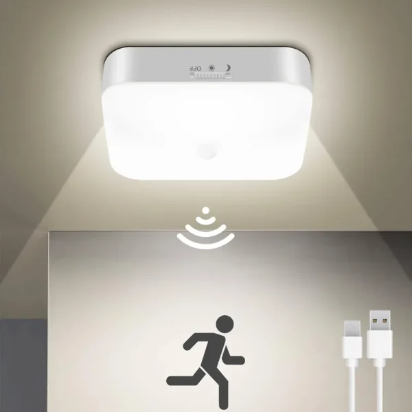 WhitePoplar Rechargeable Motion Sensor Closet Light, Rechargeable Battery Operated Ceiling Light Wireless, 500lm Wireless Motion Activated Light for