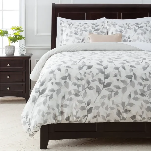 Chanasya Layered Leaf Duvet Cover Set - 3-Piece Set, King size, Gray Creme