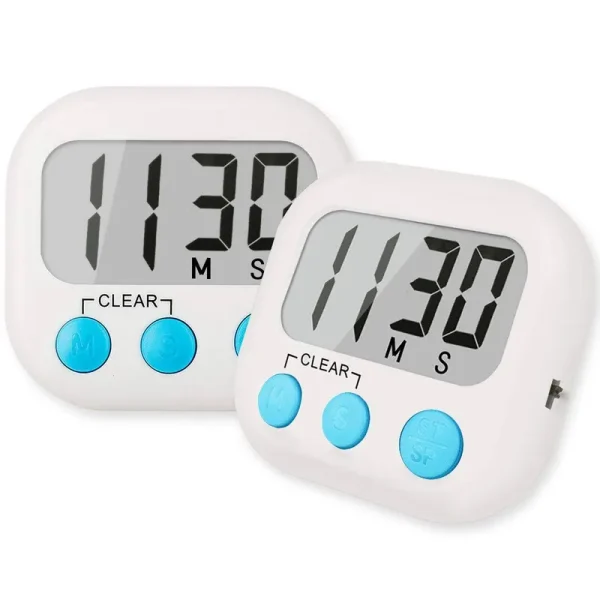 Aouce 2 Pack Digital Kitchen Timer for Cooking Big Digits Loud Alarm Magnetic Backing Stand Cooking Timers for Baking White