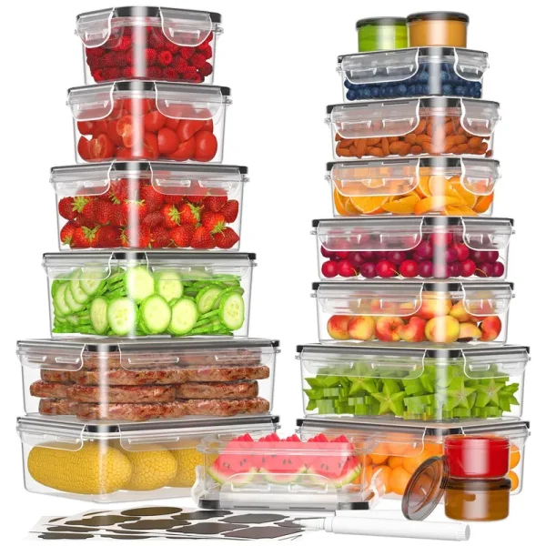 KEMETHY 36-Piece Food Storage Containers with Lids Airtight(18 Containers & 18 Lids) Plastic Food Containers for Pantry & Kitchen Storage and