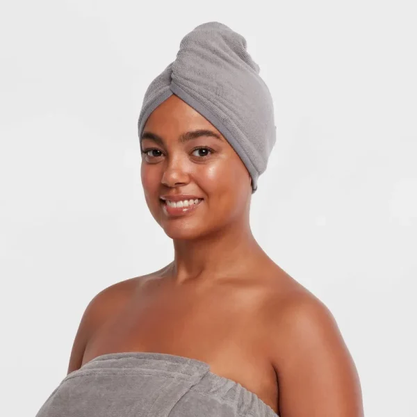 2pk Bath Hair Wrap Set Gray - Room Essentials