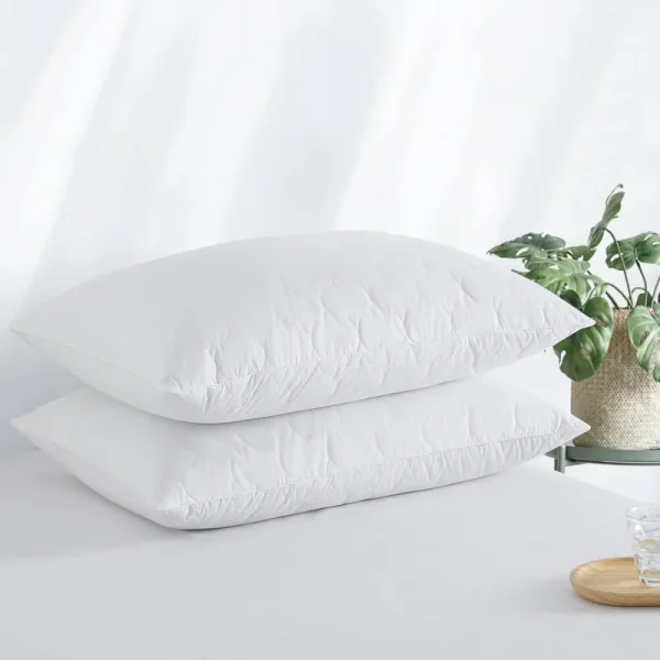 2 Pack Quilted White Goose Feather and Down Pillow - King
