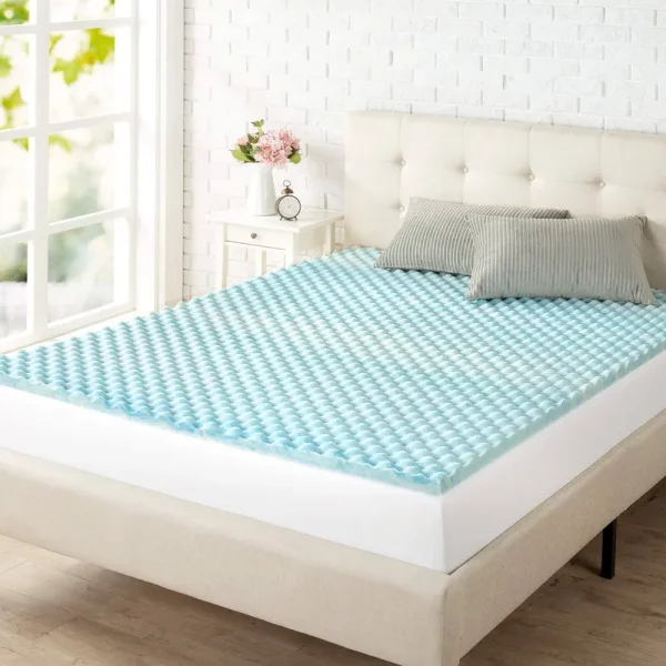 Zinus 1.5 inch Swirl Gel Cooling Memory Foam Mattress Topper, Full, Blue