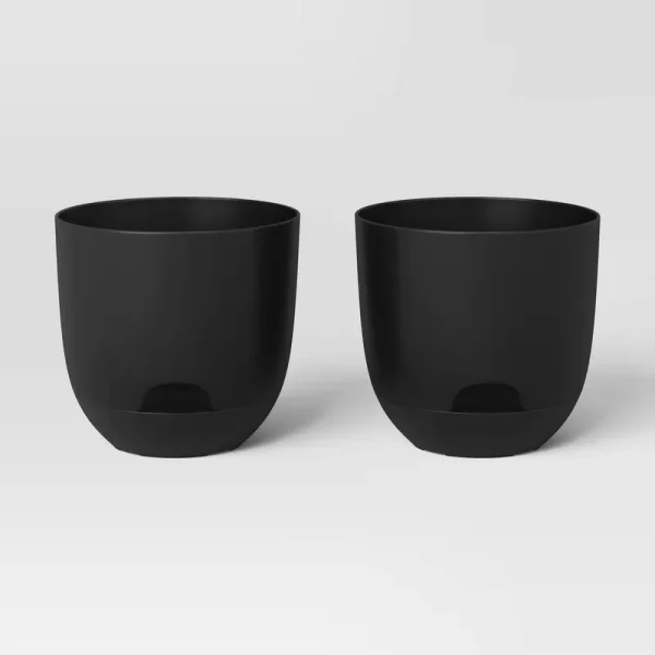 4" Wide 2pc Indoor/Outdoor Self-Watering Planters Black - Room Essentials