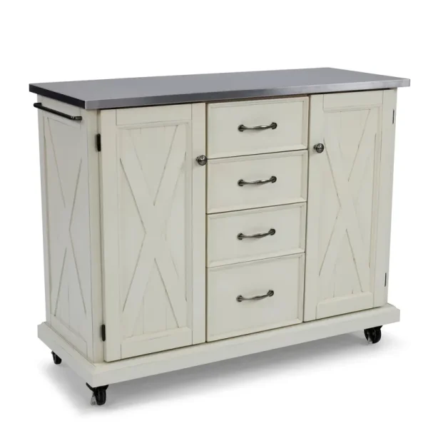 Homestyles Seaside Lodge Off - White Kitchen Cart with Stainless Steel Top - 45' x 16' x 36'
