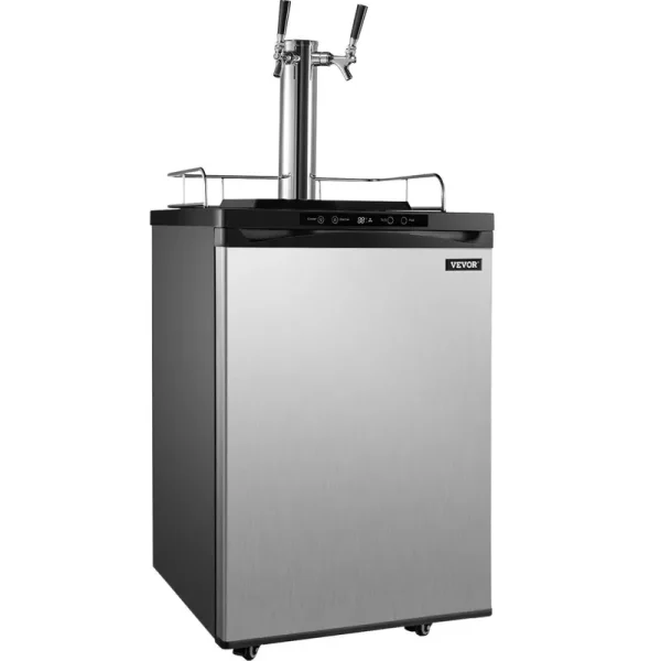PJLZFPJHSSTMCRK Full Size Beer Kegerator Refrigerator Double Taps Direct Draw Beer Dispenser, Stainless Steel