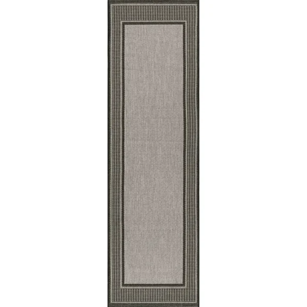 nuLOOM Gris Border Outdoor Runner Rug 2' 3" x 7' 10" Grey