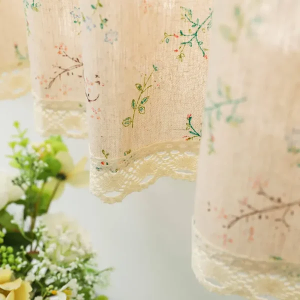 Moslovstar Farmhouse Cotton Linen Tier Curtain 36 inch Long Elegant Floral Lace Window Treatment Kitchen Bathroom Short Curtain, 1 Panel, Little