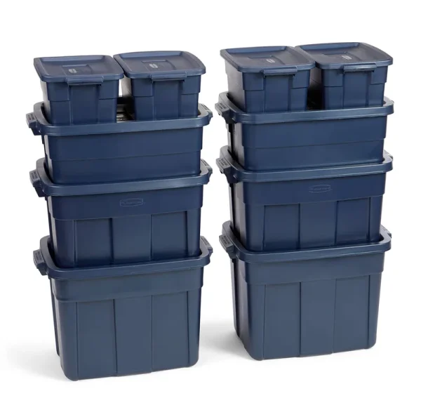 Rubbermaid Roughneck Variety Pack Storage Totes, Dark Indigo Metallic, 10-Pack