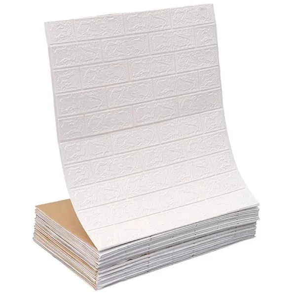 32.8ft Continuous Length 3D Wall Panels Peel and Stick White Foam Brick Wallpaper for Bedroom Faux Stone Wall Panel Self-Adhesive Wallpaper (1pcs