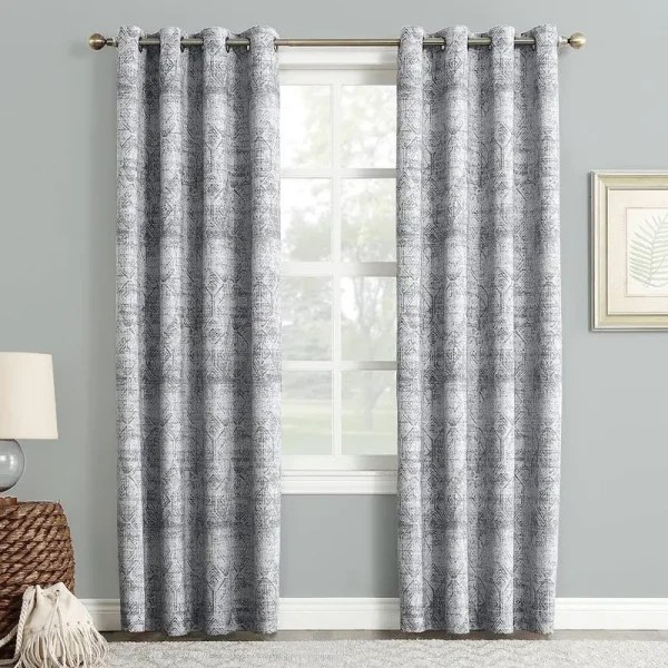 Sun Zero Darren Distressed Global Blackout Lined Grommet Curtain Panel - 95 Inches - Indigo