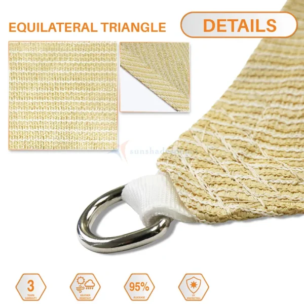 Sunshades Depot 6 x 6 x 6 Tan Beige Sun Shade Sail 180 GSM HDPE Equilateral Triangle Permeable Canopy Custom Size Available Commercial Standard