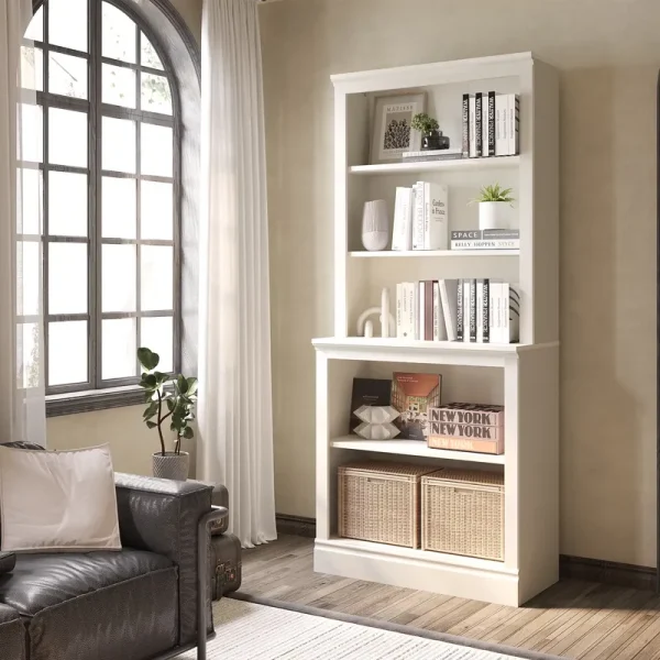 Bevfint 72" Tall Bookcase, White Large Floor Standing Bookshelf, 5 Tier Shelves Open Storage Organizer, Book Case for Living Room Hallway Kitchen Home Office Bedroom, White - 5 Tier