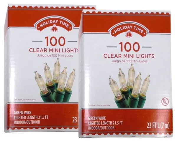 Holiday Time 100 Clear Mini Lights Green Wire Indoor Outdoor 2 Pack