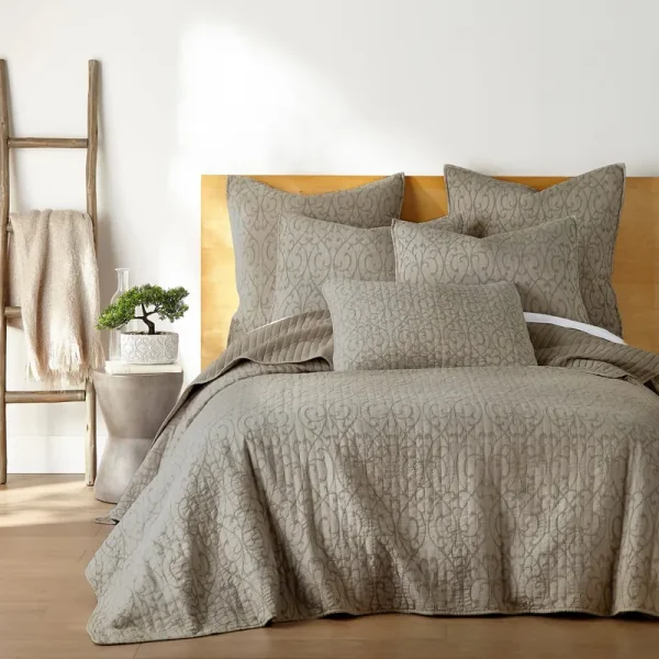 Homthreads Beckett Quilt Set King - Taupe