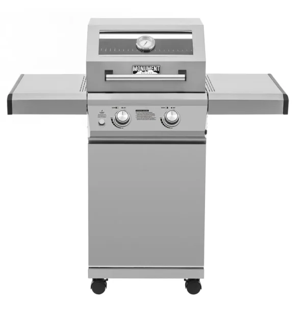 Monument Grills 2-Burner Propane Gas Grill in Stainless with Clearview Lid and LED Controls