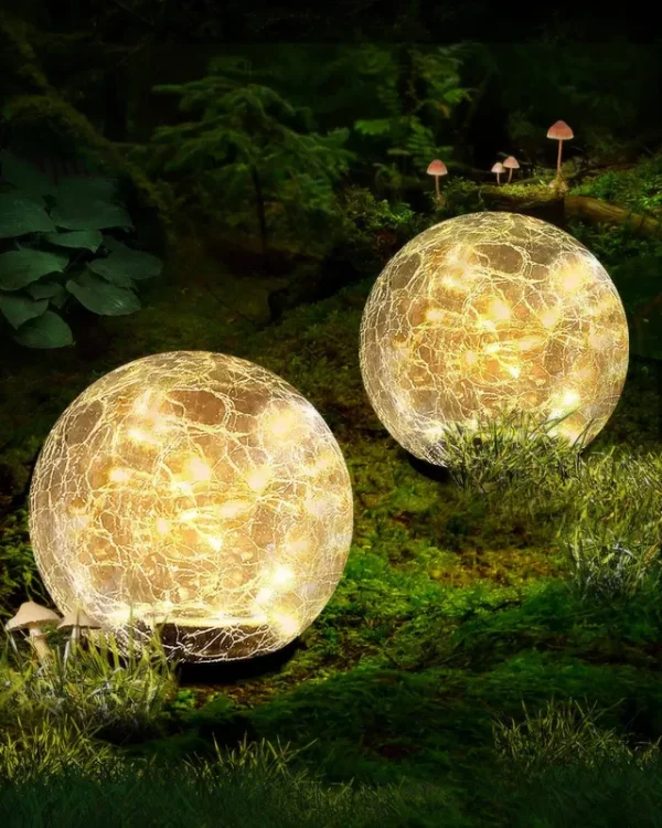 Coroor Garden Solar Ball Lights Outdoor Waterproof, 50 LED Cracked Glass Globe Solar Power Ground Lights for Path Yard Patio Lawn, Hall