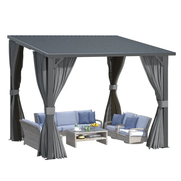 AECOJOY 10'x8' Outdoor Hardtop Metal Gazebo with Curtain and Netting