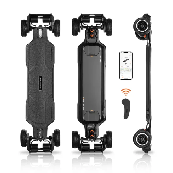 Exway Atlas Pro 4WD All - Terrain Electric Skateboards, All - Weather Pneumatic Tires, Top Speed of 60 Mph, 21miles Range, IP55 Waterproof, 780 lb Max Load, Electric Longboard for Adults