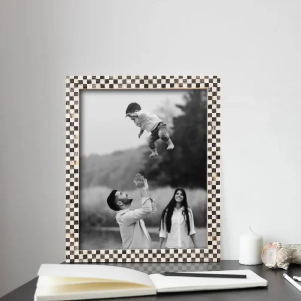 Handicrafts Home Checked Pattern Inspired Picture Frames - Bone Inlay Handmade - Ready to Hang or Sit 8x10