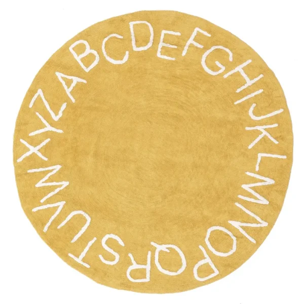 nuLOOM Kids Washable Round Alphabet Rug Yellow 4'