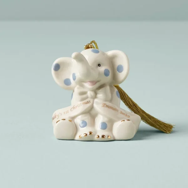 Personalized Baby's Blue Elephant Ornament - Lenox