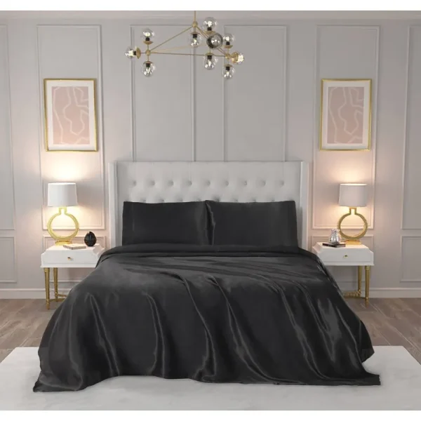 Juicy Couture Silky Satin Sheet Set - Black - Full