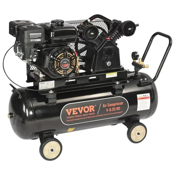 VEVOR 7HP Gas Powered Air Compressor, 21 Gallon Horizontal Air Compressor Tank, 9cfm@115psi Gas Driven Piston Pump Air Compressed System with 115PSI Max Pressure for Construction Sites Workshop