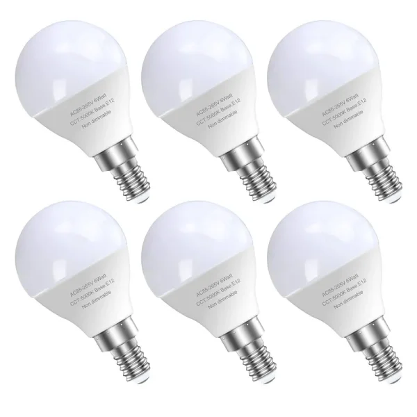 GOSCHE 6 Pack Bright Ceiling Fan Light Bulbs, 60 Watt Equivalent, Daylight 5000K, E12 LED Bulb, A15 Shape Candelabra Base Chandelier Light Bulb, 120V Small