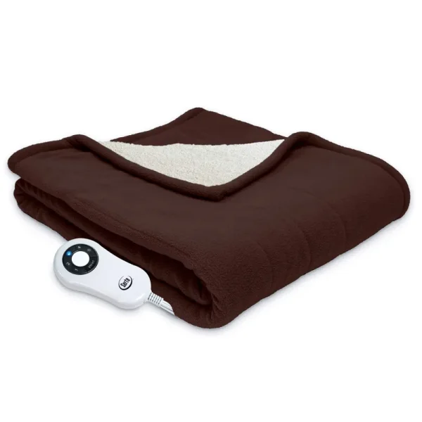 Serta Microfleece Sherpa Electric Heated Warming Throw Blanket - Chocolate