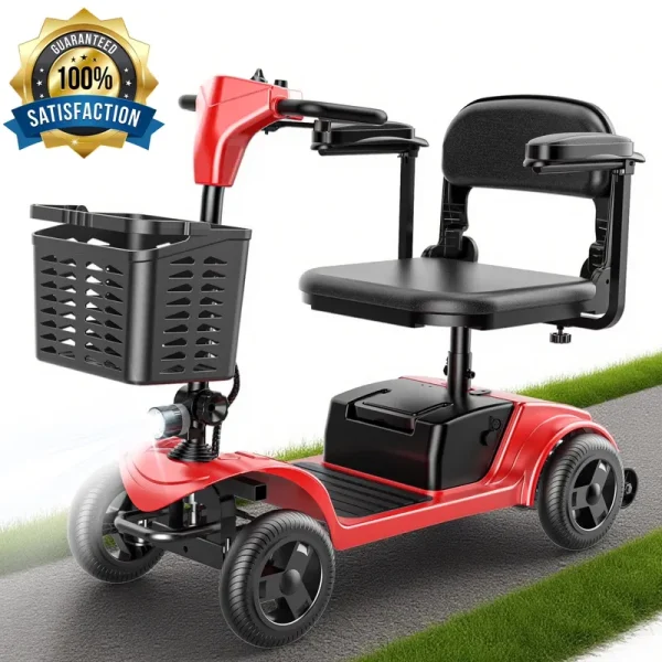 Iscooter 4 Wheel Mobility Scooter for Seniors, Wider Seats & Foldale Electric Wheelchair Device for Travel, Upgraded for Superior Performance, Red