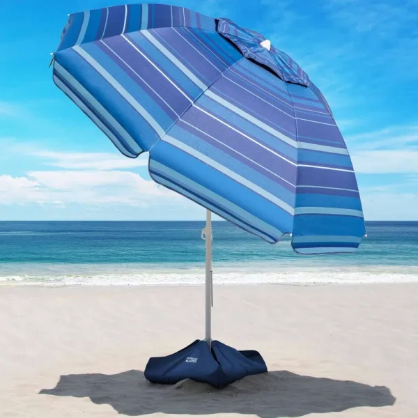 OutdoorMaster Beach Umbrella with Sand Bag - 6.5ft Beach Umbrella with Sand Anchor, UPF 50+ PU Coating with Carry Bag for Patio and Outdoor - Dark