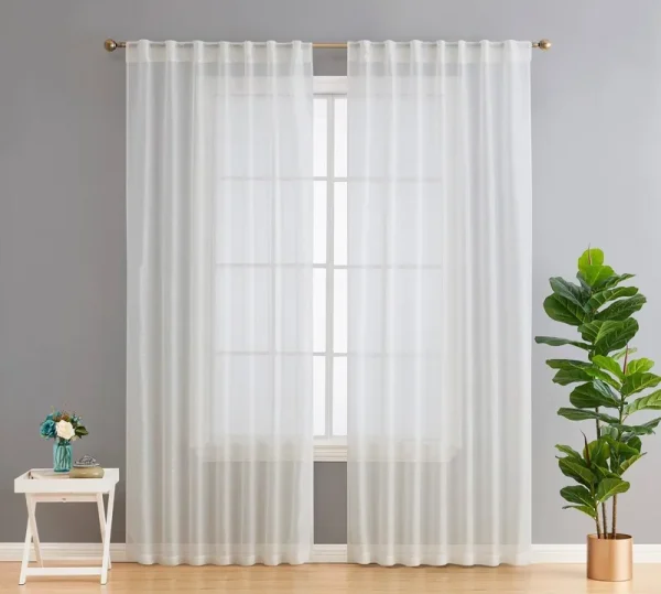 HLC.ME Lauren Semi Sheer Light Filtering Transparent Pocket Top & Back Tab Lightweight Window Curtains Drapery Panels Bedroom & Living Room, 2 Panels
