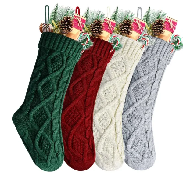 Kunyida Unique Burgundy and Ivory White Green Knit Christmas Stockings
