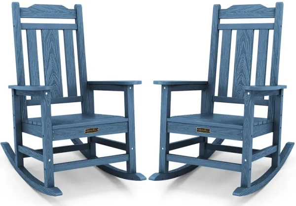 SERWALL Outdoor Rocking Chair Blue Set of 2