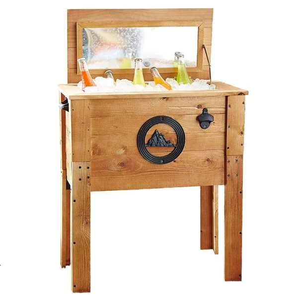 Backyard Expressions 45 Quart Outdoor Patio Wooden Rustic Mountain Cooler