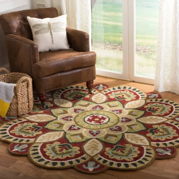 Safavieh Novelty Red/Taupe 5 ft. x 5 ft. Round Area Rug