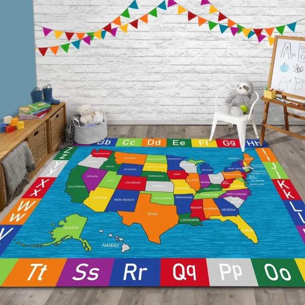 HR Premium Non - Slip USA Alphabet Area Rug for Kids - Educational ABC Design, High - Traction Safety, and Durable Materials