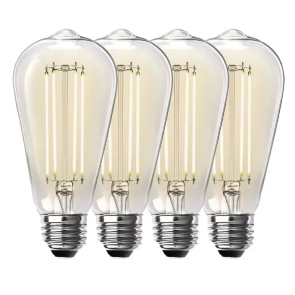 Feit Electric 18574 100-Watt Equivalent ST19 Dimmable Straight Filament Clear Glass Vintage Edison LED Light Bulb, Bright White (4-Pack)