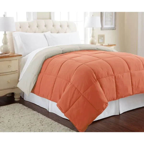 Down Alternative Reversible Comforter Orange Rust/Oatmeal Queen