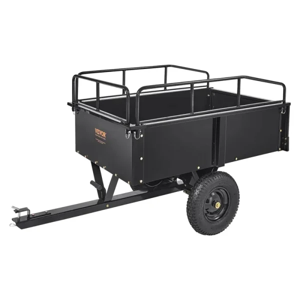 VEVOR ATV Trailer Heavy Duty Steel Dump Cart Tow Behind. 750 lbs 15 Cubic Feet. Garden Utility Trailer Yard Trailers with Removable Sides for Riding - MadeInUSA