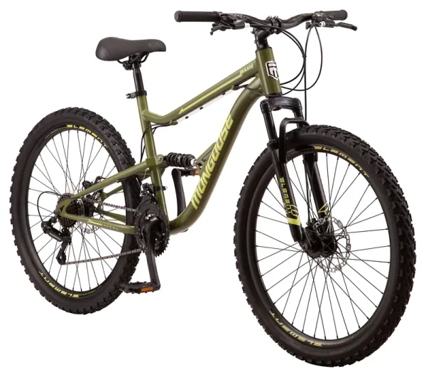 Mongoose Bash Suspension Mountain Bike, 21 Speeds, 26 - Inch Wheels, Green