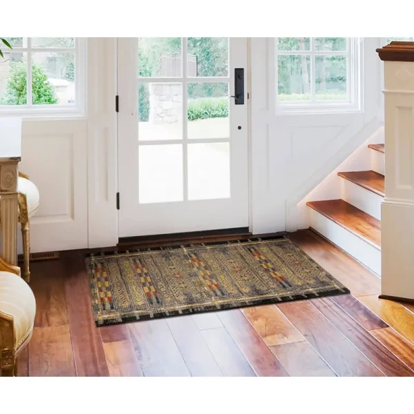 Liora Manne Marina Tribal Stripe Indoor/Outdoor Rug Black 6'6" x 9'4"