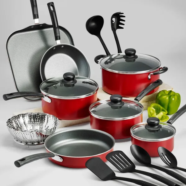 Tramontina PrimaWare 18-Piece Nonstick Cookware Set, Red